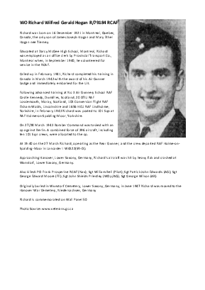 A preview of a PDF biography for Hogan, Richard Wilfred Gerald